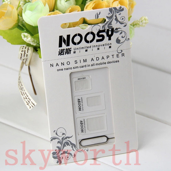 4 in 1 Nano Micro Sim Card adapter Noosy sim adapter eject Pin for iPhone 5 4 4s 6 Plus 5.5 with retail package