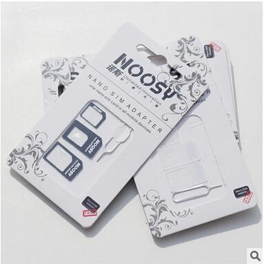 High Quality 4 in 1 Noosy Nano Sim Card Adapter Set Micro Sim Stander Sim Card &Tools SIM Card Pin For Iphone 4s 5s 6 6s plus with package