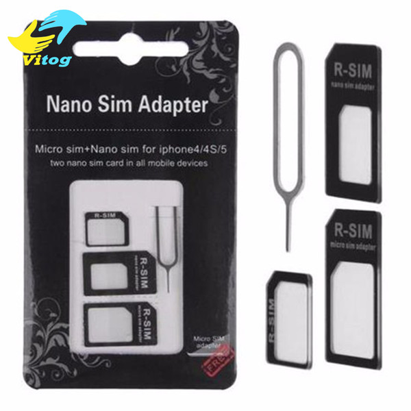 4 in 1 Nano Sim Card Adapter + Micro Sim card adapter + Standard SIM Card Adapter With Eject pin For Iphone 5 5s 6 6s 6 plus for iphone 7 fo