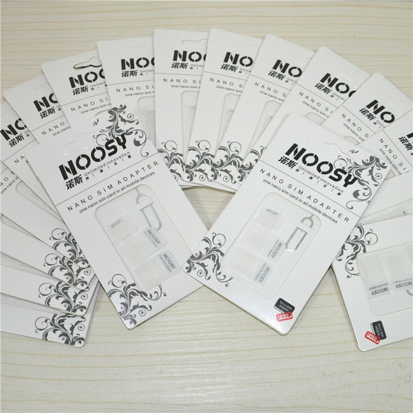 500set/Lot Noosy Nano SIM Card Adapter 4 in 1 Micro SIM Adapter with Eject Pin Key Retail Package for iPhone 5/5S/6/6S/Samsung