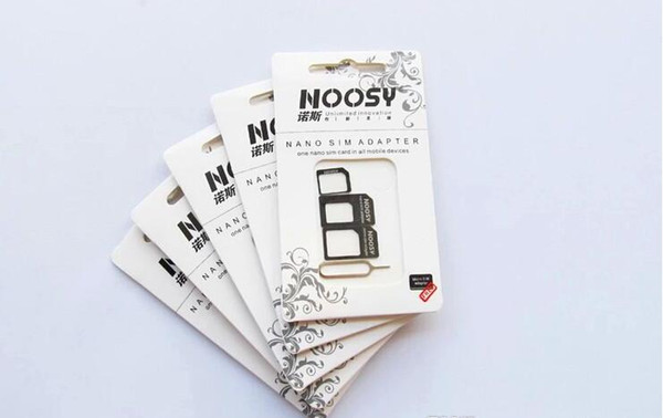 Free shipping 100pcs/lot Noosy Nano SIM Card Micro SIM Card to Standard Adapter Adaptor Converter Set for iPhone 6/5/4S/4 with Eject Pin Key