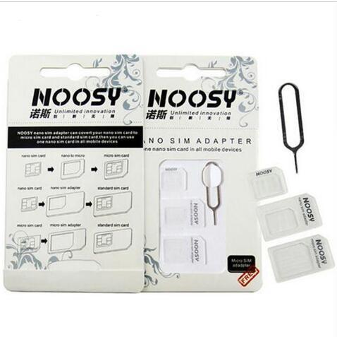 SIM ADAPTER 4 In 1 Noosy Nano Micro SIM Adapter Eject Pin For Iphone 5 4 4S 6 7 8 x SIM Card Retail Box Samsung