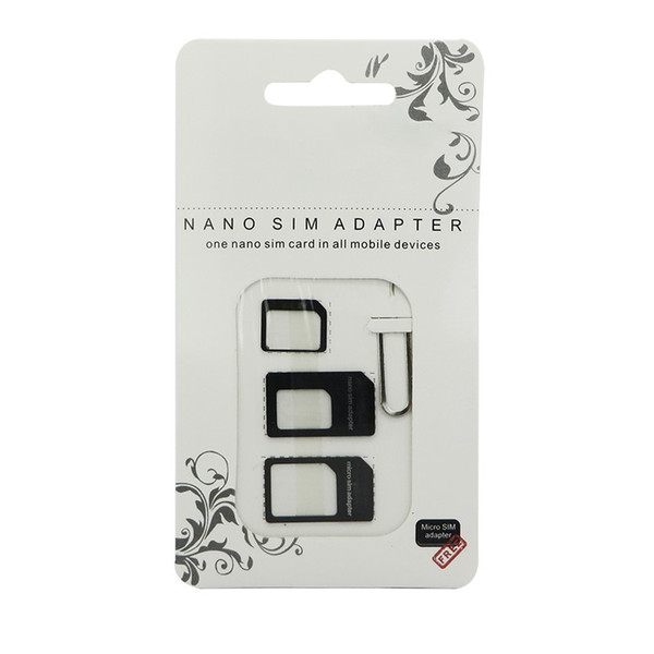 4 in 1 Nano SIM Adapter Micro SIM Adapter Nano to Micro Adapter Kit For iPhone 4/5 for iPad for HTC One X for Sumsung Galaxy S3 Wholesale