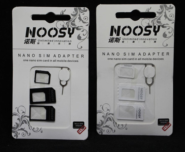 High Quality 4 in 1 Noosy Nano Sim Card Adapter Set Micro Sim Stander Sim Card &Tools SIM Card Pin For Iphone 4/5s/6/6s plus With Retail Box