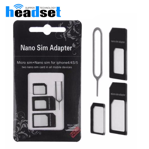 4 in 1 Nano Sim Card Adapter + Micro Sim card adapter + Standard SIM Card Adapter With Eject pin For Iphone 5 5s 6 6s 6 plus for iphone