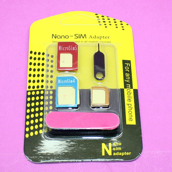 High Quality 5 in 1 Nano Sim Card Adapters+Micro Sim Card SIM Card & Tools For Iphone 4g/5g/6g With Retail Box