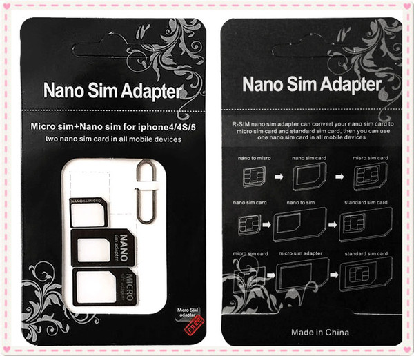 DHL free shipping Nano SIM Card to Micro SIM Card Standard Adapter Converter Eject Pin Set 4 in 1 For iPhone 4 4S Galaxy S4 S5 MQ500