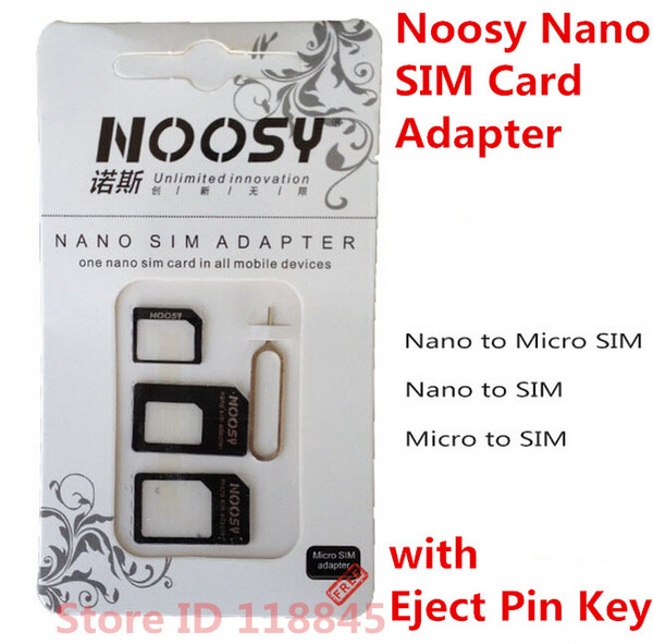 100pcs 4in1 Noosy Nano Sim Card Adapter + Micro Sim cards adapter + Standard SIM Card Adapter With Eject pin For Iphone 6 5 samsung LG SONY