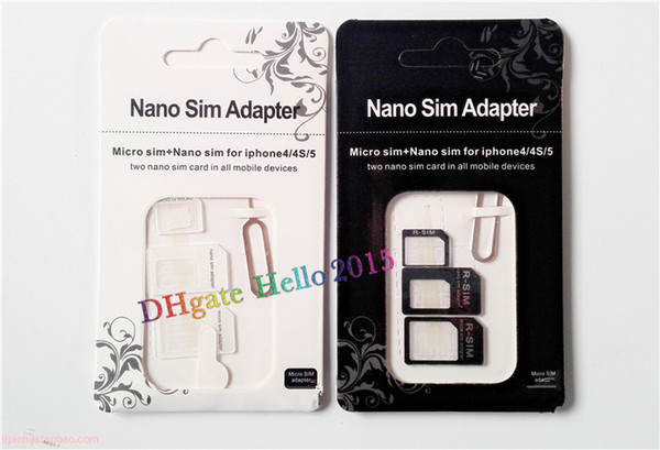 DHL Free Shipping,Portable 4 In 1 Nano SIM card to Micro SIM Nano Micro to mini sim adapter for iphone 5 4 s sim card adapter with Package
