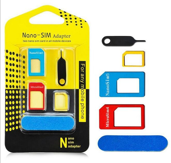 5 in1 Aluminum Metal Nano SIM Card to Micro SIM standard Adapter For iPhone 5s se 6 Plus S6 Edge Converter Eject Pin