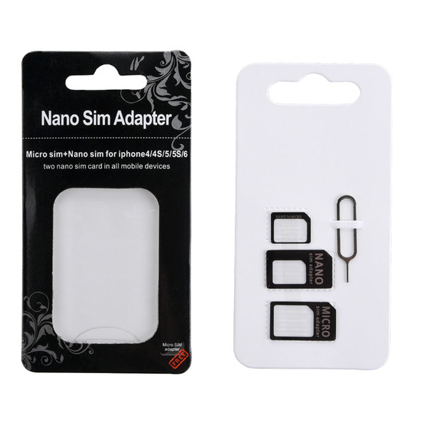 NOOSY 4 In 1 Nano Micro Standard Sim Card Convertion Converter Nano Sim Card Adapter For Iphone 4s 5S 6 and more with Eject Pin Key