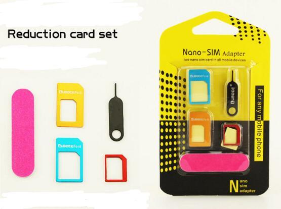 Sim Card Adapter 5in1 Metal Nano SIM Card to Micro Standard Card Adapter Converter Kits with Sim Card Folder Needle For mobile phone