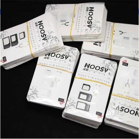 10 Pcs/Lot Noosy Nano SIM Card Adapter 4 in 1 Micro SIM Adapter with Eject Pin Key Retail Package for iPhone 5/5S/6/6S/Samsung