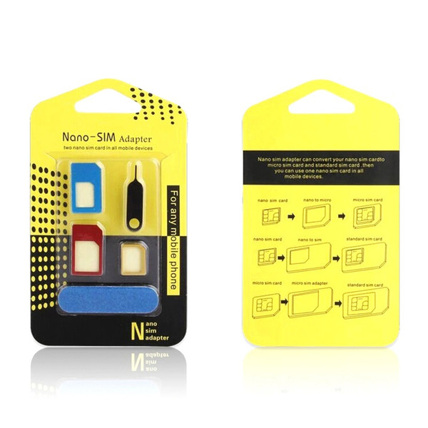 5 in 1 metal Nano SIM Card/Micro SIM Card/Standard sim Converter Adapter Adaptor for all cellpone with Eject Pin