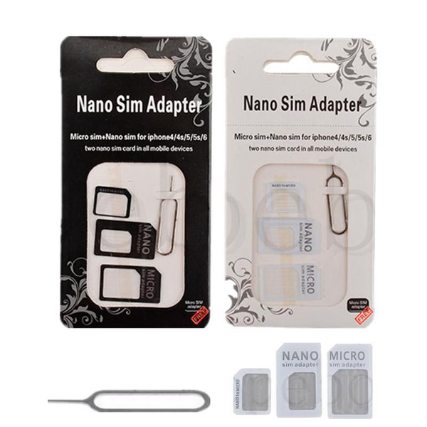 4 In 1 Nano Micro SIM Card Adapter With Eject Pin For Samsung Huawei Xiaomi iPhone X 8 6 SIM Card Retail Box
