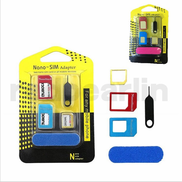 5 in 1 metal Nano SIM Card/Micro SIM Card/Standard sim Converter Adapter Adaptor for iPhone 4 all cellpone with Eject Pin