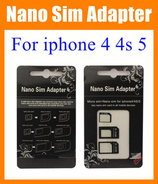 Nano Sim Adapter Micro SIM Nano Sim for iphone 4 4s iphone 5 dual Sim card tray holder R-sim + nano sim adapter + micro sim adapter OTH023