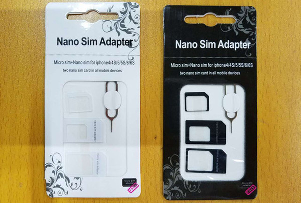 4 In 1 Kits Nano Micro SIM Adapter Eject Pin For Apple iPhone 4 5 6 Samsung SIM Card with Retail Package