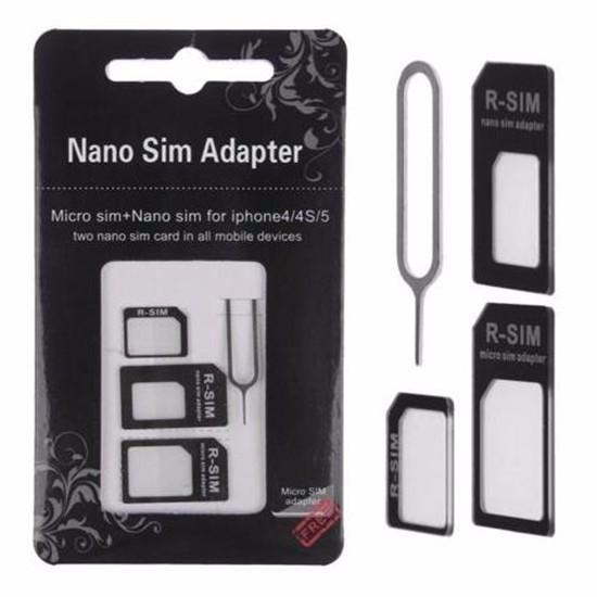 4 in 1 Nano Sim Card Adapter + Micro Sim card adapter + Standard SIM Card Adapter With Eject pin For Iphone 5 5s 6 6s 6 plus for iphone 7 fo