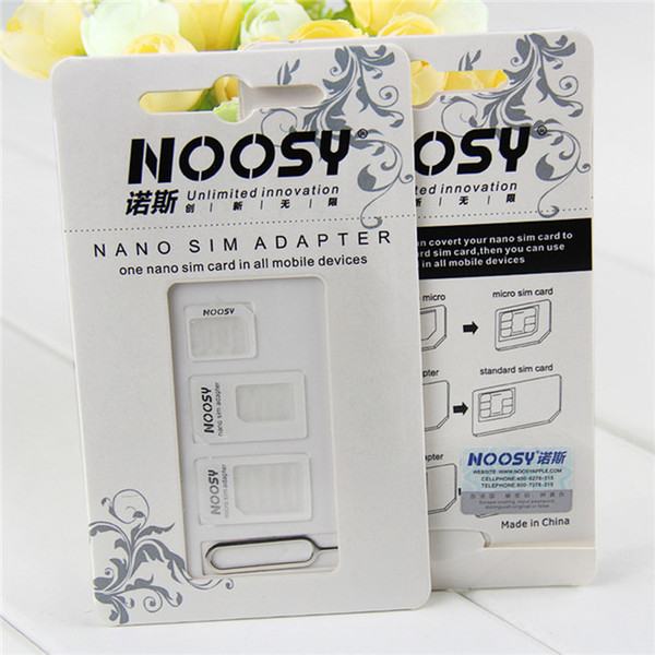 4 In 1 Noosy Nano Micro SIM Adapter Eject Pin For Iphone 5 For Iphone 4 4S 6 SIM Card Retail Box Samsung