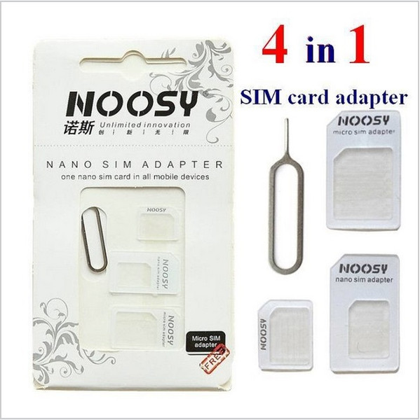 noosy 4 In 1 Nano Micro SIM Card adapter with retail package via china post 10pcs/lot