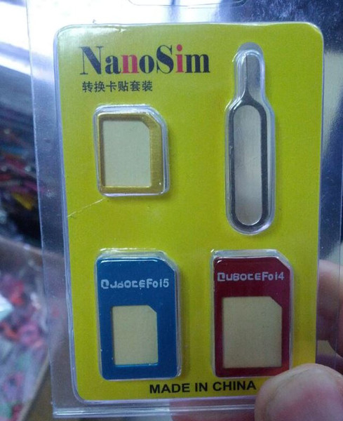 4 in 1 Nano Sim Metal Card Adapters + Micro Sim + Stander Sim Card SIM Card & Tools For iPhone 4S/5/6 With Retail Box