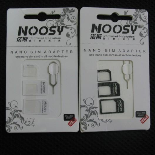 Noosy Nano SIM Card Adapter 4 In 1 With Eject Pin Key For Iphone4 4S Iphone5 iphone6 With SIM Card Retail Box Good Quality Free Shipping