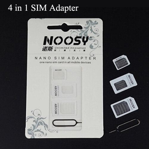 Noosy Nano Micro SIM Card 4 In 1 Adapter Eject Pin For Iphone 5 For Iphone 4 4S With SIM Card With Retail Package