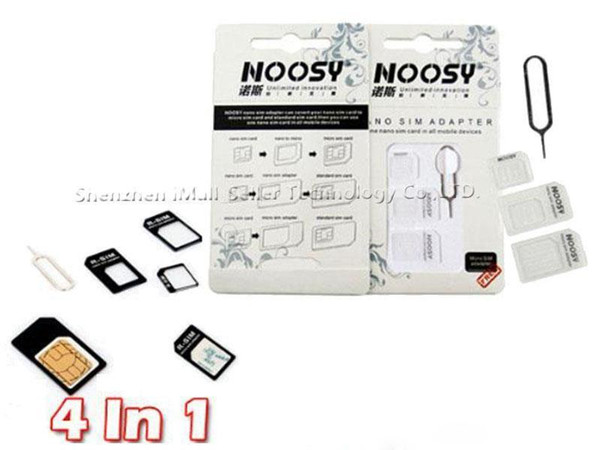 4 in 1 Noosy Nano Sim Card Adapter Sets Micro Standard Sim Card Tools SIM Card Pin Android&Iphone With Retail Box DHL