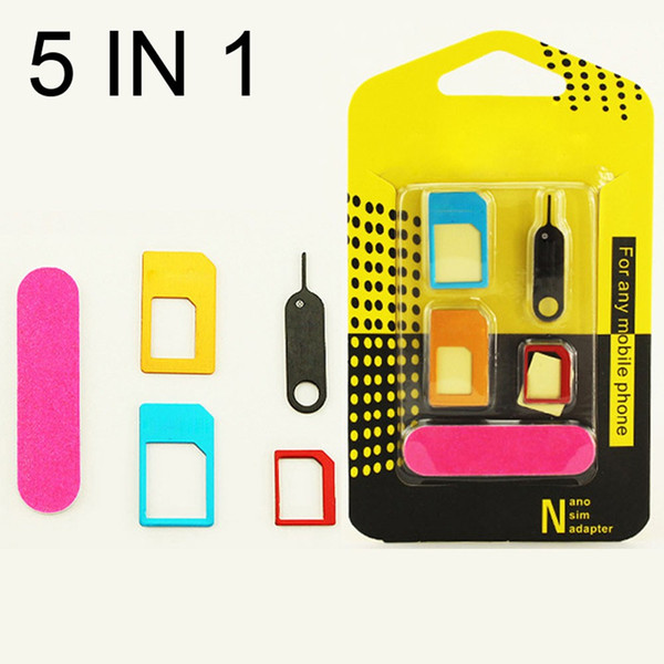Metal design Cell Phone 5in1 SIM Adapter wholesale mobile phone accessory for IPhone samsung Nano cards Micro cards standard cards