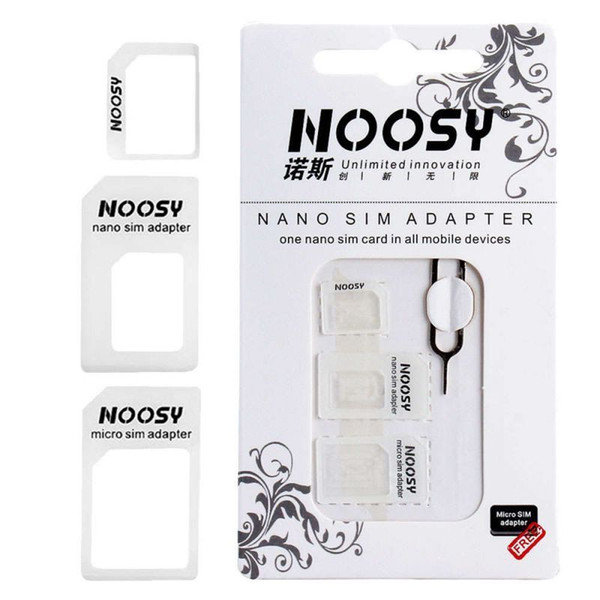 4 In 1 Noosy Nano Micro SIM Adapter Eject Pin For Iphone 5 For Iphone 4 4S 6 SIM Card Retail Box Samsung DHL Free