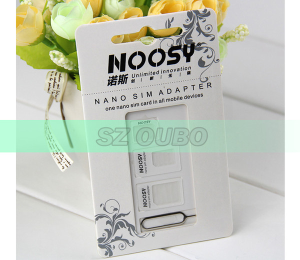 100pcs/lot Noosy Nano SIM Card Micro SIM Card to Standard Adapter Adaptor Converter Set for iPhone5/4S/4 with Eject Pin Key