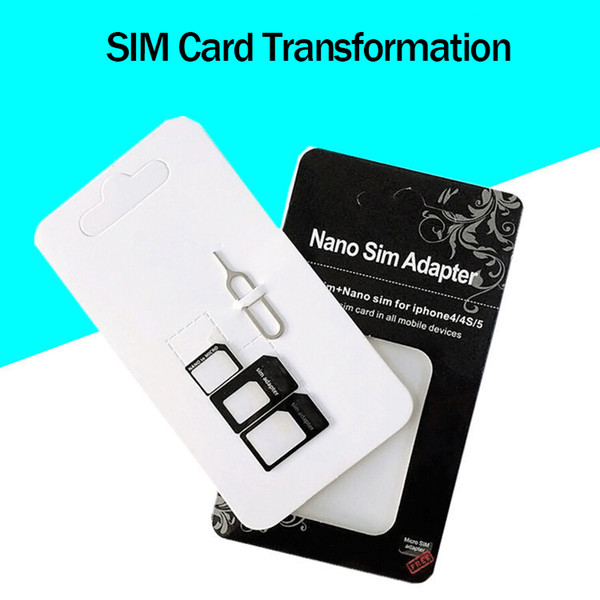 For Samsung NANO SIM Card Transformation For iPhone 5/5S/5C 4 In 1 for SIM Adapter With Card Pin Black & White
