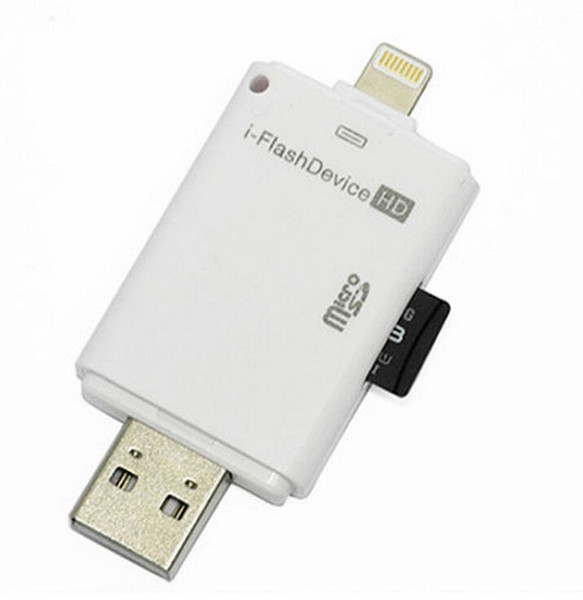 Wholesale-20pcs/lot Multi in 1 i-Flash Drive Device External SD TF Memory Card Reader OTG Adapter For  5 5S 5C 6 6s Plus iPad PC