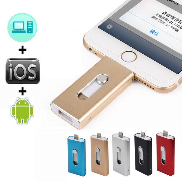 OTG USB Flash Drive For iPhone X/8/7/7 Plus/6/6s/5/SE ipad Metal Pendrive HD Memory Stick 8G 16G 32G 64G Flash Driver
