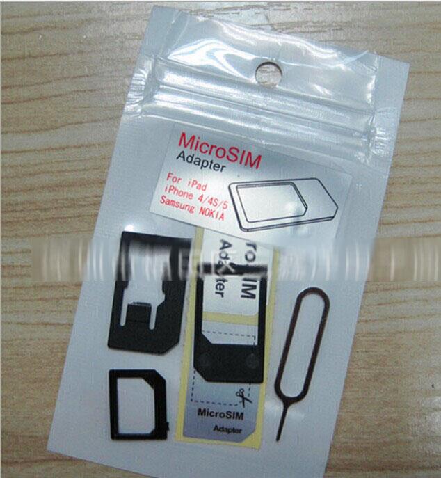 Nano SIM Card to Micro Standard 4 in 1 Adapter Adaptor Converter Set For iPhone 5 4S 4 ipad samsung nokia 100pcs