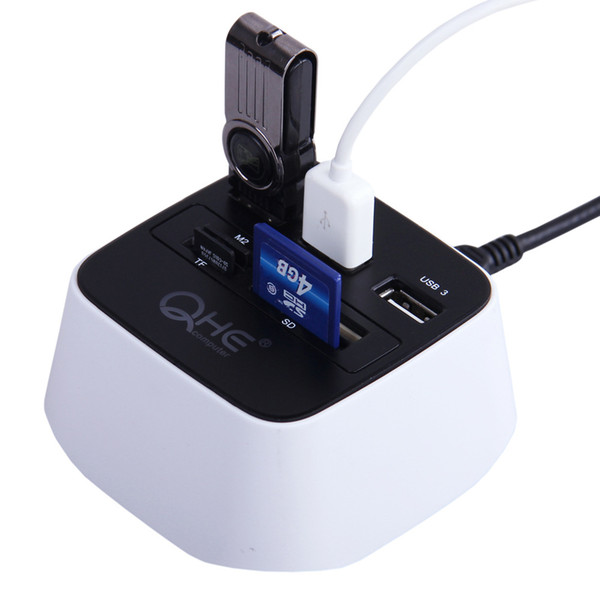 Wholesale- H300A Highspeed 3Ports USB 2.0 Combo TF M2 MS SD Card Reader Slot Light HUB New