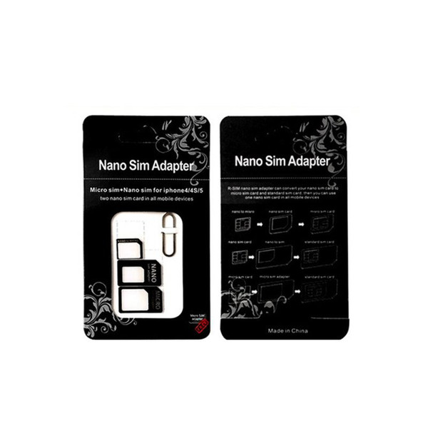 4 in 1 Set Nano Micro SIM Card To Standard SIM Card Adapter Converter For iPhone 4 5 6 7 Plus For Samsung Android Phone with Eject Pin