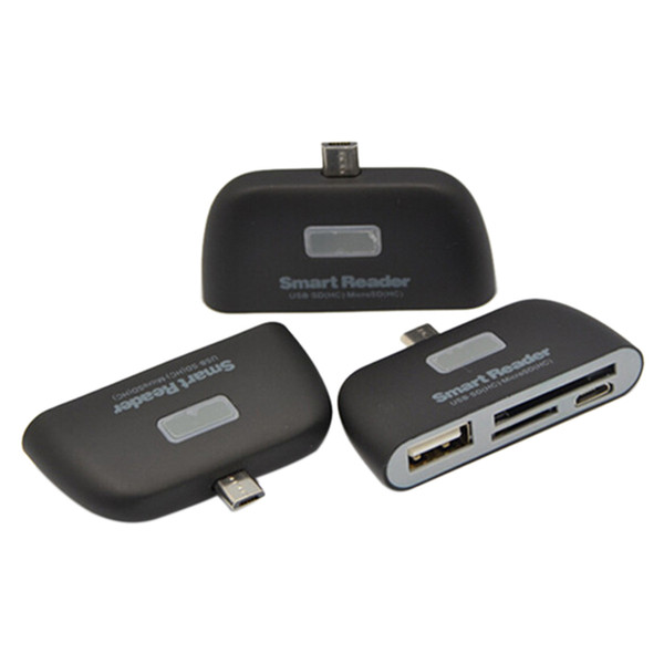 Wholesale-2pcs/lot 4 in 1 OTG/TF/SD Smart Card Reader Adapter with Micro USB Charge Port For Smart Phone Which Support OTG Free Shipping