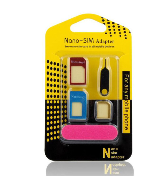 5 in 1 Nano Sim Card Adapters Regular&Micro SimStandard SIM Card & Tools For iPhone 4 4S 5 5c 5s 6 6s Retail Box