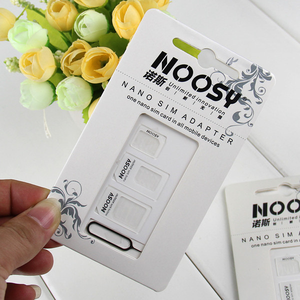 Noosy Nano SIM Card Adapter 4 in 1 Micro SIM Adapter with Eject Pin Key Package for iPhone 5S 6 7 plus Samsung
