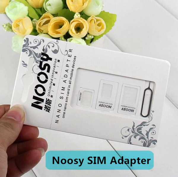 4 In 1 Noosy Nano Micro SIM Adapter Eject Pin For Iphone 5 For Iphone 4 4S With SIM Card Retail Box High Quality