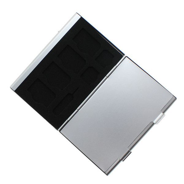 Wholesale- Newest 15 in 1 Aluminum Alloy Memory SIM Micro-Sim Card Pin Storage Case Box Protector for SD Card 8x Micro SIM Card