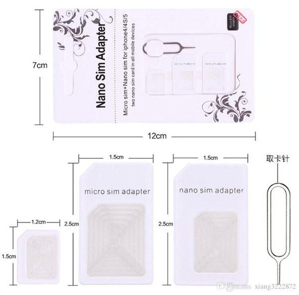 4 In 1 Noosy Nano Micro SIM Adapter Eject Pin For Iphone 5 For Iphone 4 4S 6 SIM Card Retail Box Samsung