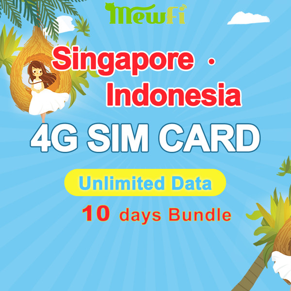 Mewfi Mobile Phone Sim Card to Singapore/Indonesia Business Travel Sim Card 10 days Bundle +No Call 3in1 Cut free Unlimited Data