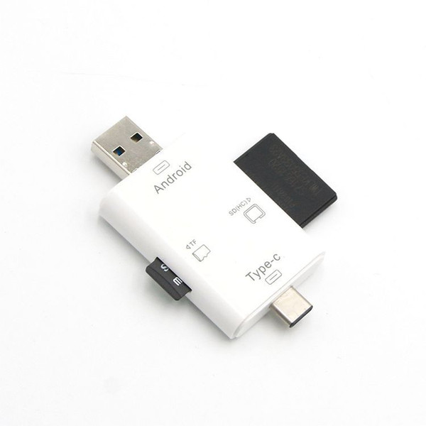 Android Micro V8 + Type-C + USB Plug OTG multi-function TF SD card reader Three-in-One 3in1 Cardreader For Mobile Phone Smartphone computer