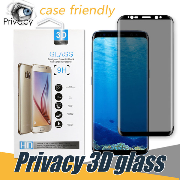 Privacy Tempered Glass For Galaxy S9 S8 Plus Note8 Case Friendly Anti-Spy Full Cover Screen Protector 3D Curved Screen Film With Package