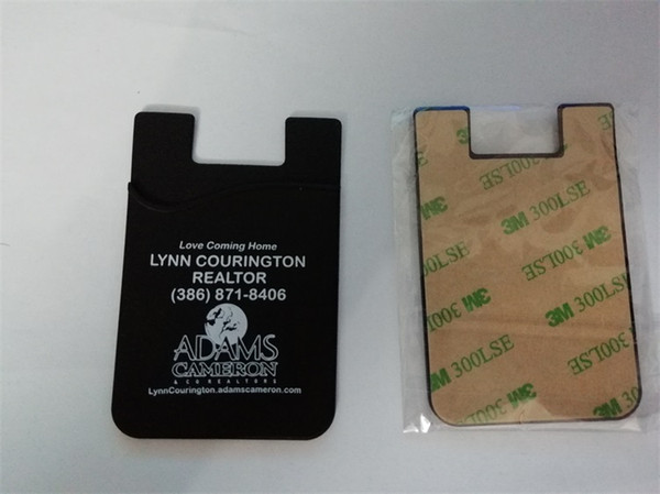 custom 1 color logo printed silicone Credit Card Holder on Mobile Phone/silicone stick on cardholder with 3M sticker