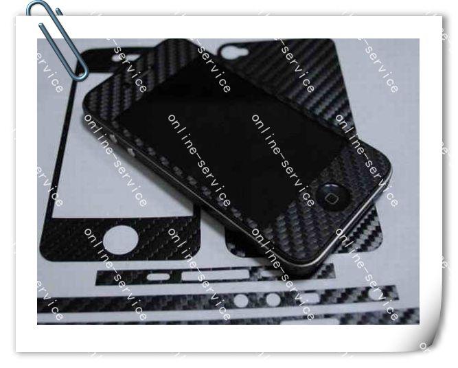 Carbon Fiber Vinyl Skin Full Body Stickers Cover Guard By Dhl For Iphone 4 4G 4S With Logo Cut