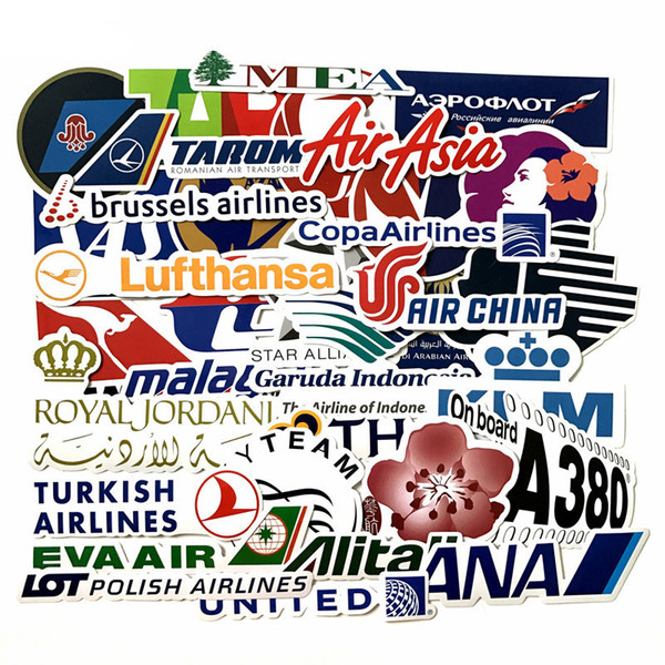 New Style 52Pcs Airline Logo High Quality Stickers Aviation Travel Trip For Suitcase Laptop Decal Fashion DIY Waterproof Sticker